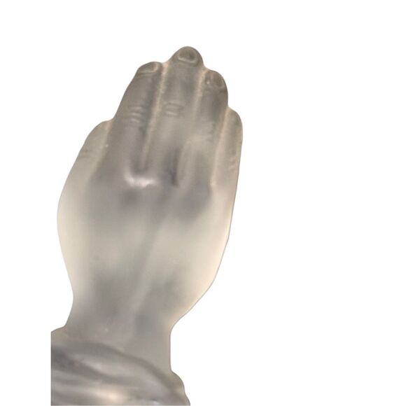 Vintage Frosted Crystal Glass Lead Hands Bell Religious  Praying Oddity Decor - Picture 4 of 8